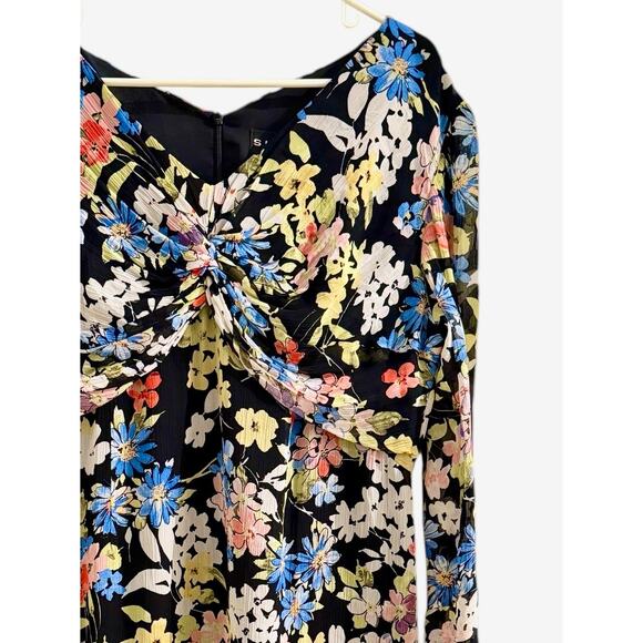 Shani Women’s 14 Floral Twist Bodice Flowy Midi Dress 3/4 Sleeves Career Party - Picture 3 of 5
